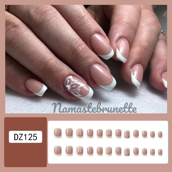 2/$16 Floral & Rhinestone French Manicure Press on Nails - Picture 10 of 17